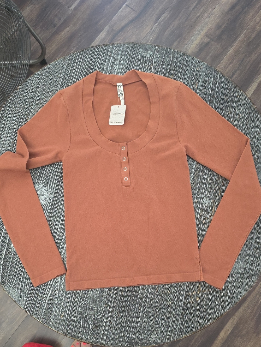 Free People Scoop-Neck Long Sleeve Henley Top - Rust